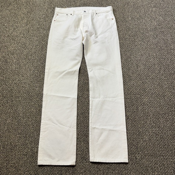 Vintage Levis 501 Jeans Mens 36x36 White Denim Button Fly Straight Leg USA - Picture 2 of 13